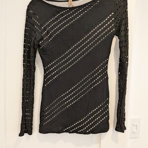Bailey 44 Black Perforated Diagonal Stripe Blouse